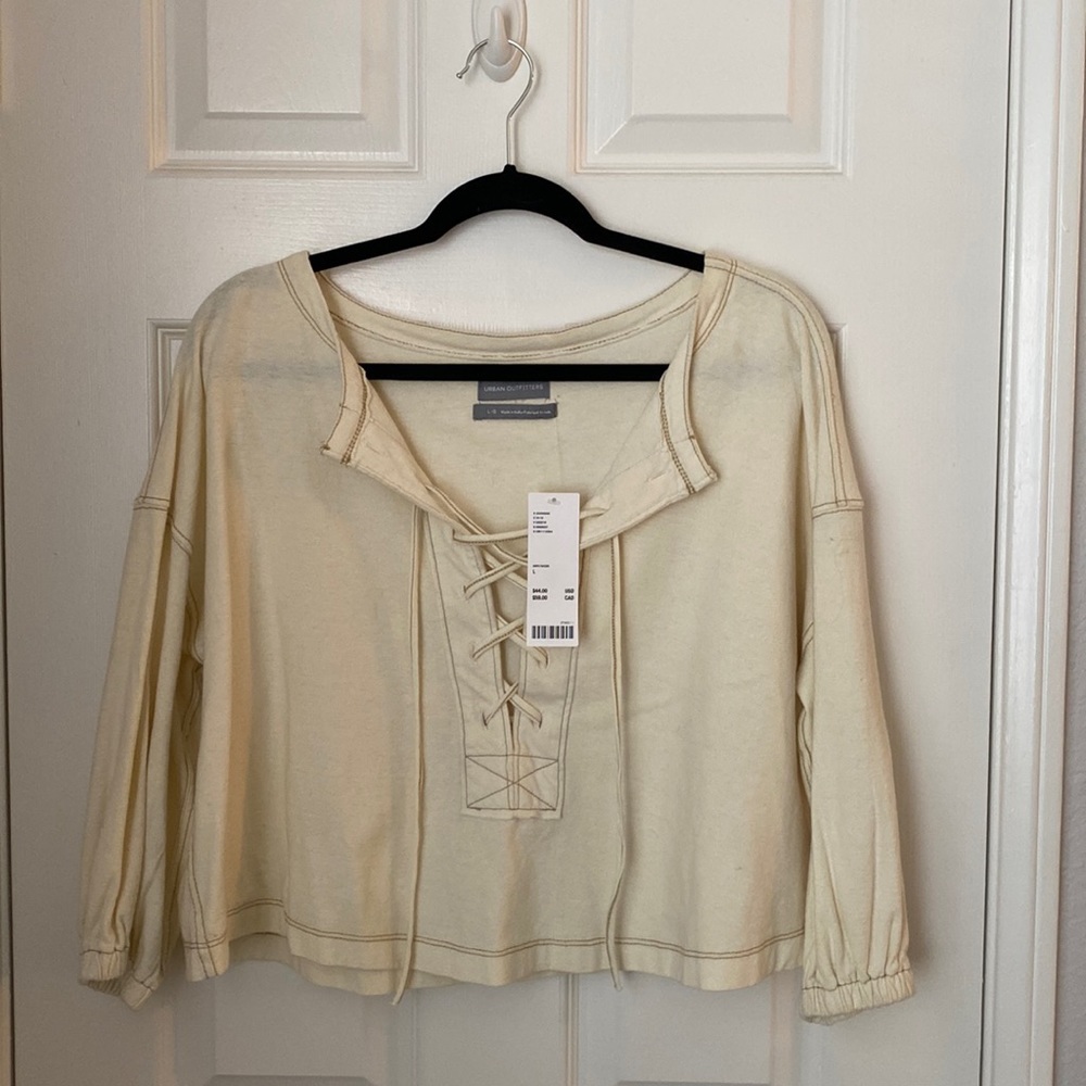 UO cropped ivory lace front top